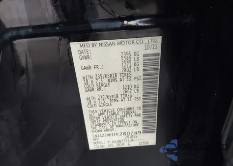 2015 Nissan Murano Sv z USA, uszkodzony, nr VIN 5N1AZ2MH1FN280749